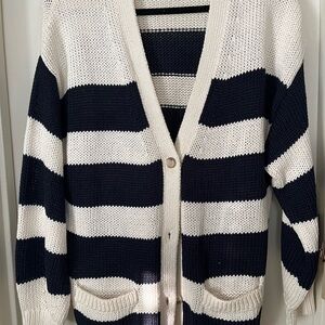 Striped Navy and White Women's Sweater - Never Worn